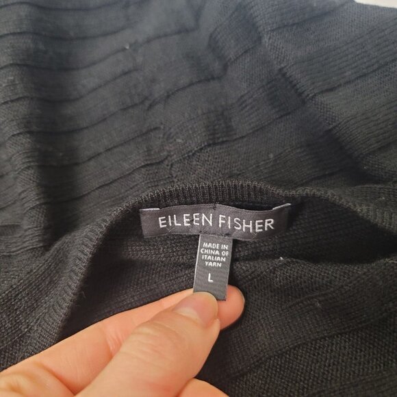 Eileen Fisher Womens Merino Wool Open Ribbed Cardigan Size L Black Layer Witchy - Picture 5 of 11